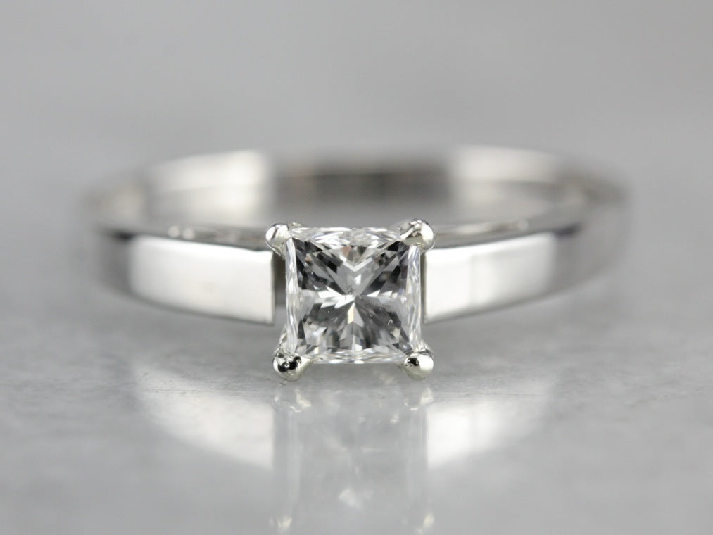 Delicate .58 ct Princess Cut Diamond - Simple Thin Pave Band - Solitaire Engagement  Ring in 10K White Gold - Walmart.com